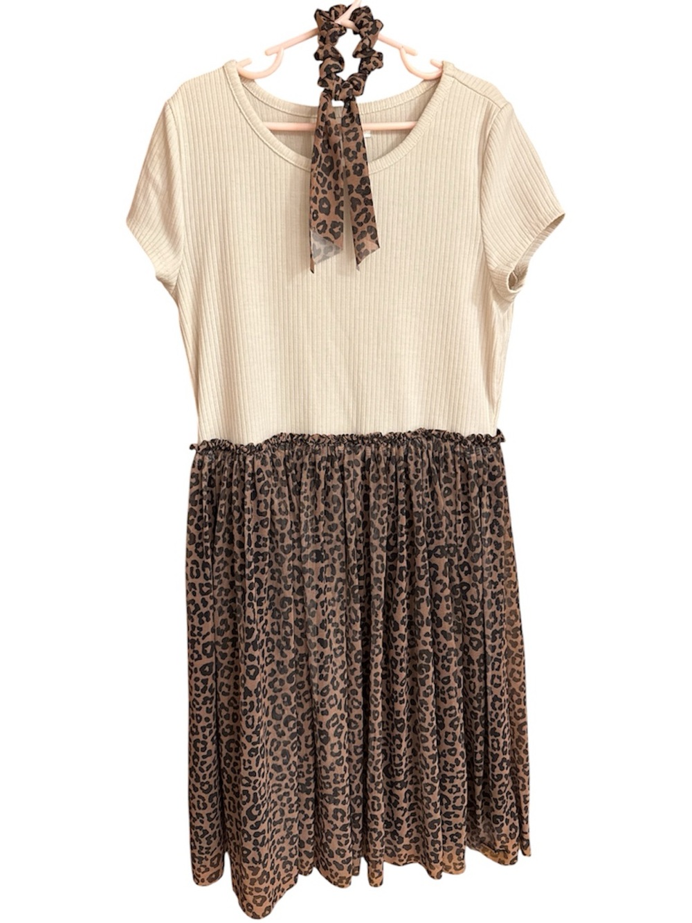 Tahari Girl Leopard Print Skirt Dress & Matching Scrunchie